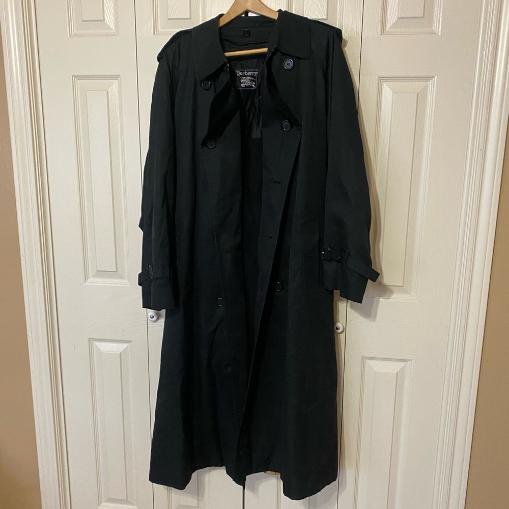 Burberry authentic long black trench coat duster with liner 42 long
